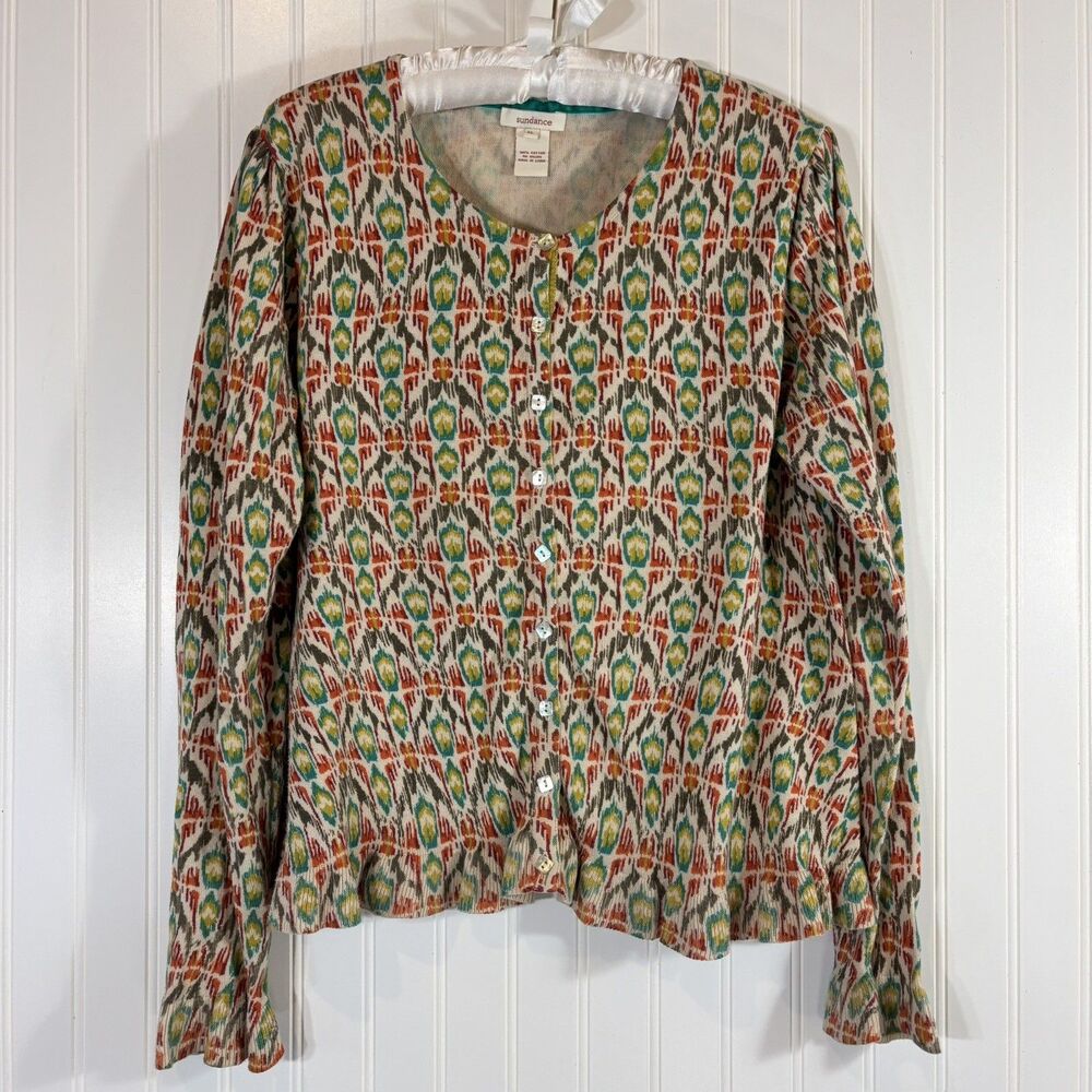 Sundance Womens Cardigan Size XL Ruffle Stretch Cotton Artsy Boho Folk Festival
